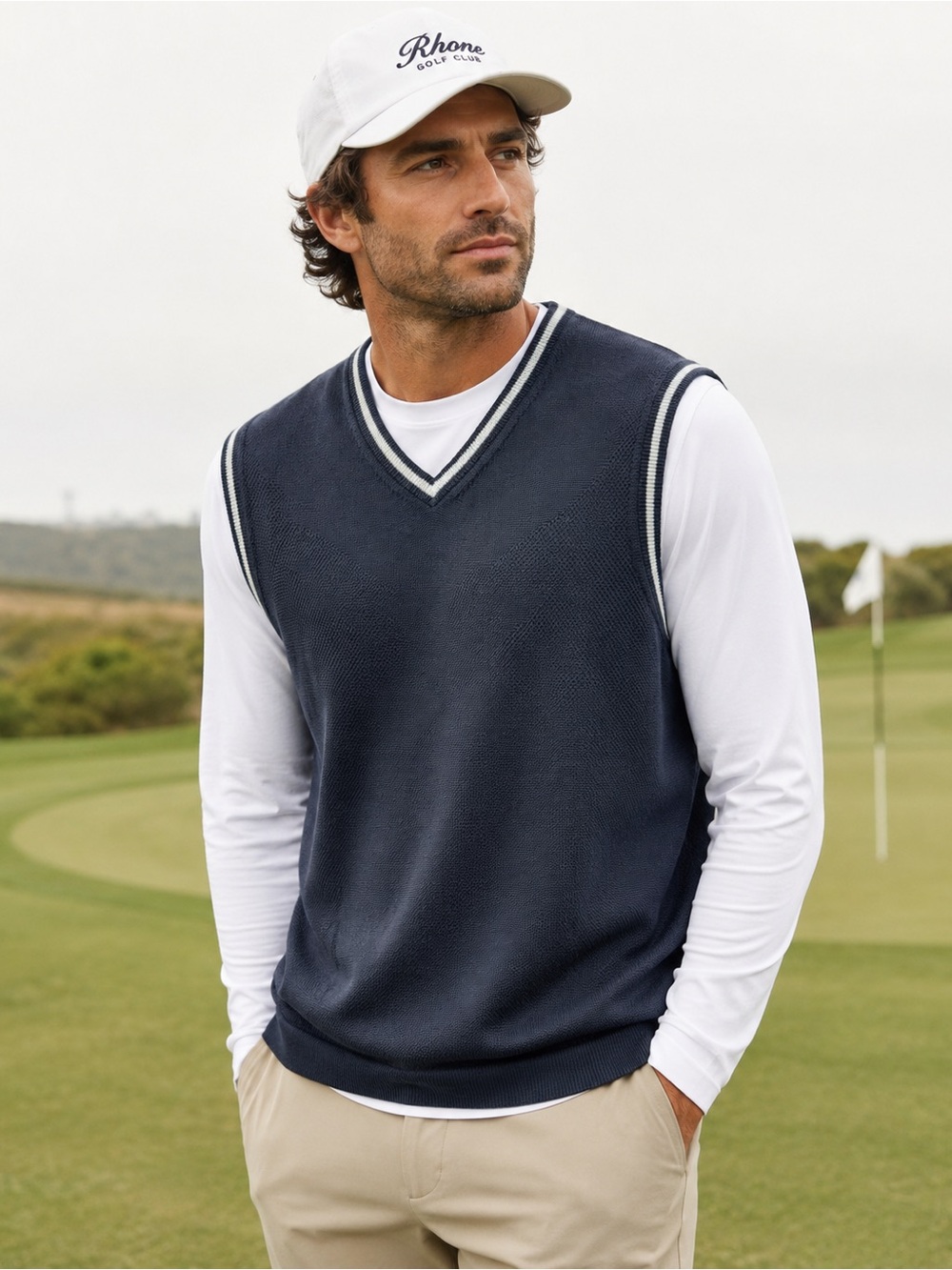 NWT Rhone The Turn Golf V-Neck Sweater Vest XL Navy Blue Textured Knit